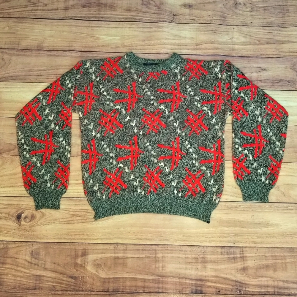 VTG Jon Weston red grey black Sweater Size XL